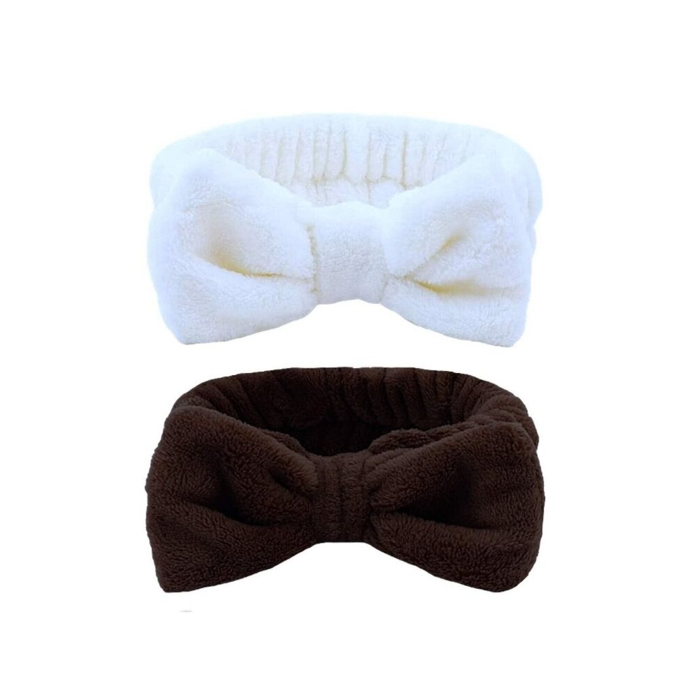 NEUTRAL MAKEUP SPA BOW HEADBANDS (DARK BROWN AND WHITE)